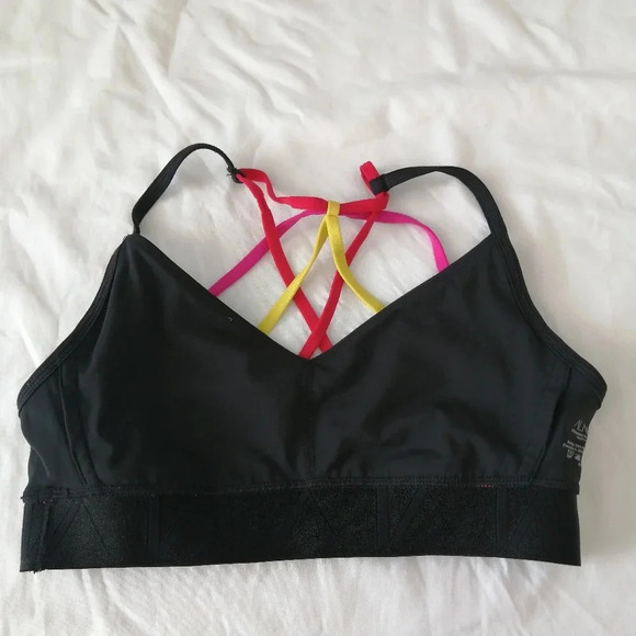 Alala Reef Sports Bra Colourblock with Strappy Back Black Pink Red Yellow Small - Picture 8 of 13
